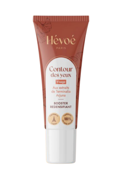 Contour des yeux Hévoé vegan, effet tenseur et défatigant, avec extrait de Terminalia Arjuna et texture légère. Tube de 15 ML