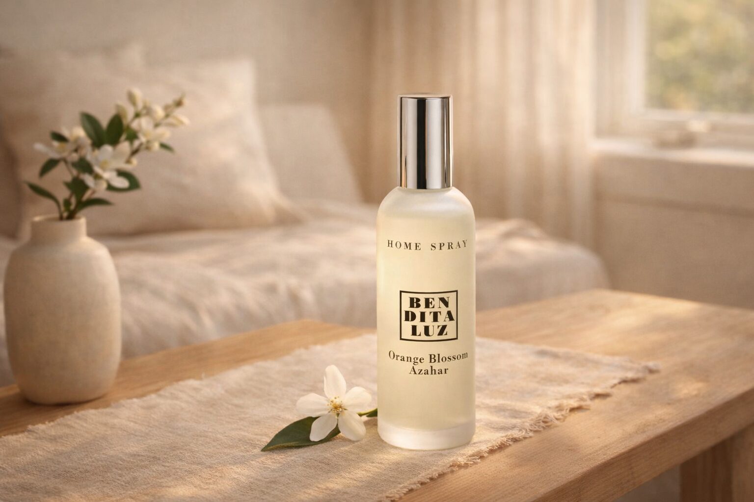 Parfum maison Manohi à la fleur d’oranger de Séville dans une ambiance intérieure douce et lumineuse