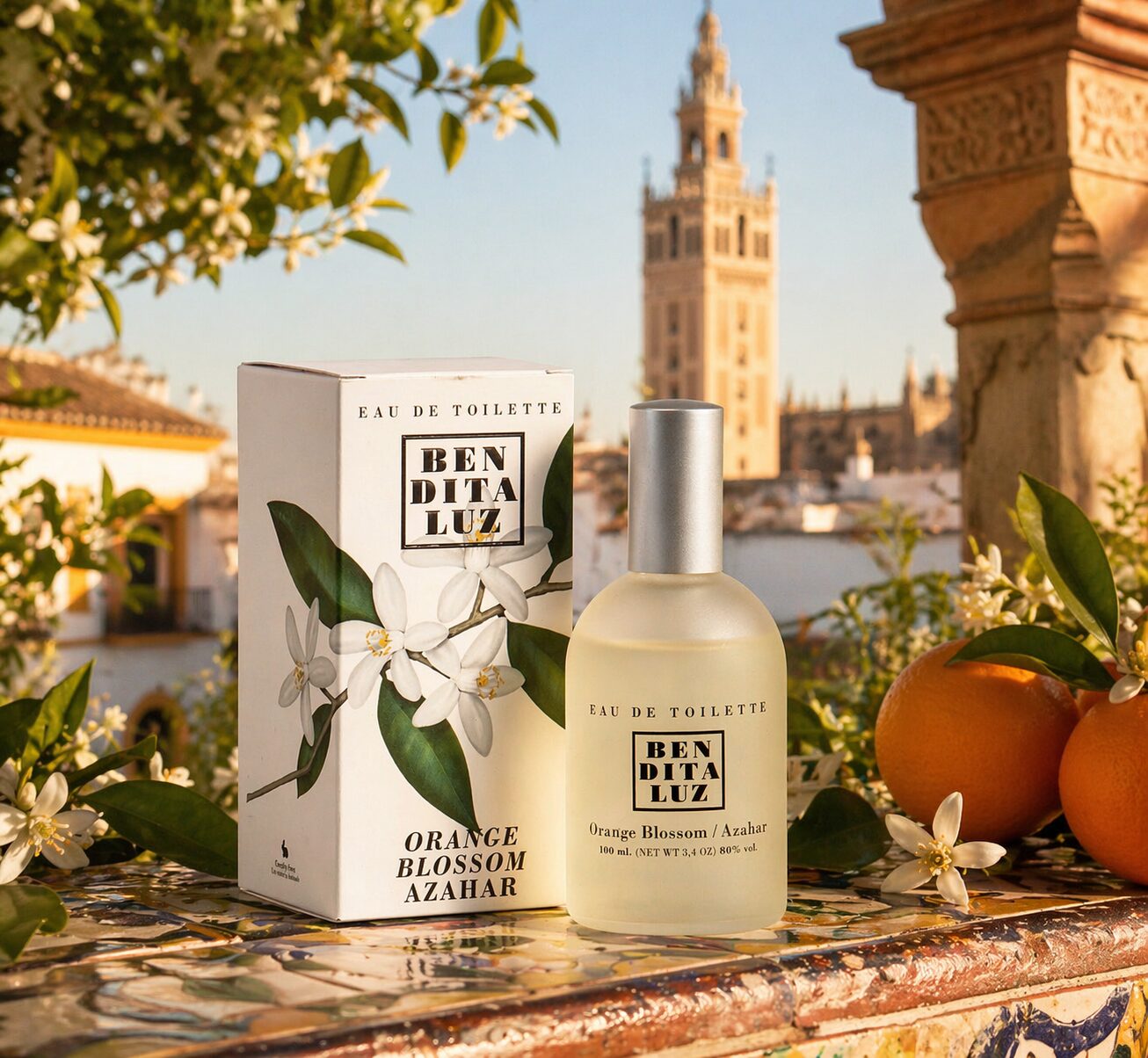 L’Eau de Toilette Fleur d’Oranger Benditaluz sélectionnée par Manohi dans une ambiance andalouse à Séville